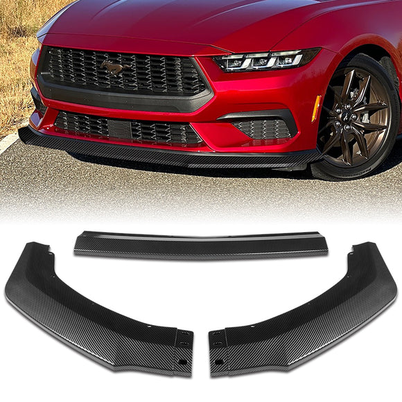 For 2024-2025 Ford Mustang ECO Carbon Look Front Bumper Splitter Spoiler Lip 3PCS