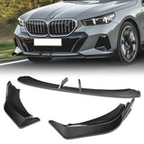 WP-Style Front Bumper Splitter Spoiler Lip 3PCS For 2024-2025 BMW 5-Series G60 G61 M-Sport -Carbon Fiber Look