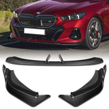 WP-Style Front Bumper Splitter Spoiler Lip 3PCS For 2024-2025 BMW 5-Series G60 G61 M-Sport -Carbon Fiber Look