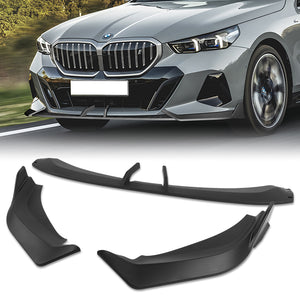 WP-Style Front Bumper Splitter Spoiler Lip 3PCS For 2024-2025 BMW 5-Series G60 G61 M-Sport -Unpainted Matte Black