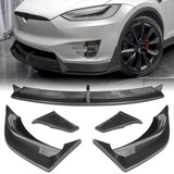 For 2016 - 2021 Tesla Model X Front Bumper Splitter Spoiler Lip 5PCS -Carbon Fiber Look