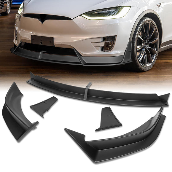 For 2016 - 2021 Tesla Model X Front Bumper Splitter Spoiler Lip 5PCS -Unpainted Matte Black