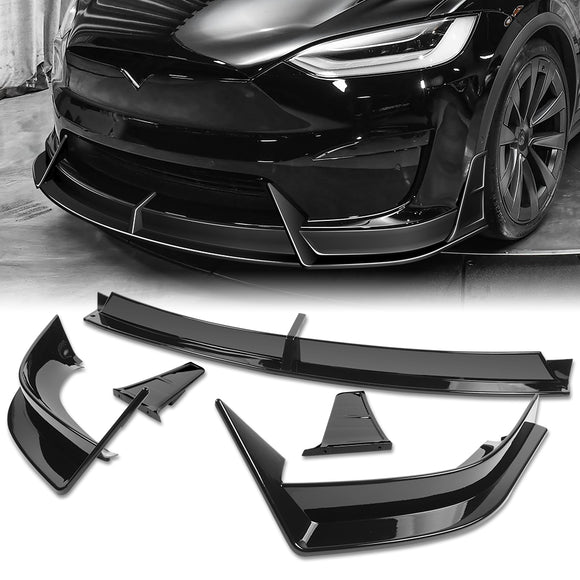 For 2022 - 2025 Tesla Model X Front Bumper Splitter Spoiler Lip 5PCS -Painted Black