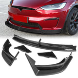 For 2022 - 2025 Tesla Model X Front Bumper Splitter Spoiler Lip 5PCS -Carbon Fiber Look