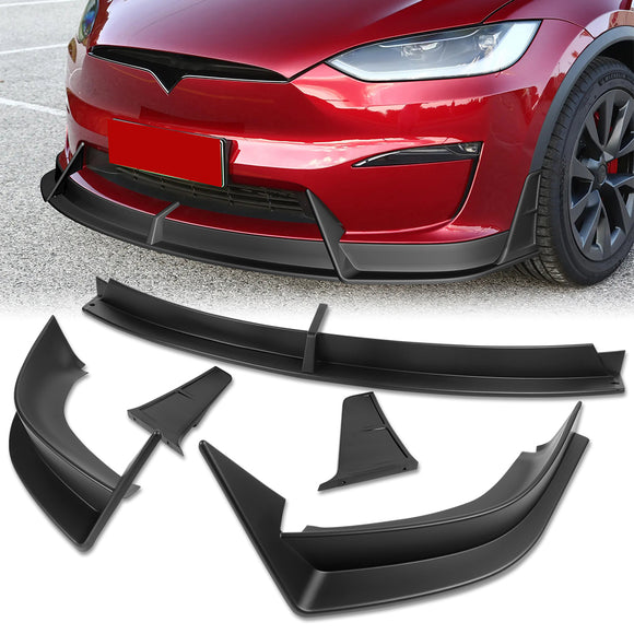 For 2022 - 2025 Tesla Model X Front Bumper Splitter Spoiler Lip 5PCS -Unpainted Matte Black