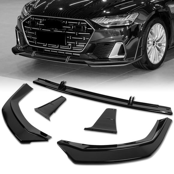 For 2019 - 2024 Audi A7 S7 S-Line Front Bumper Splitter Spoiler Lip 5PCS -Painted Black