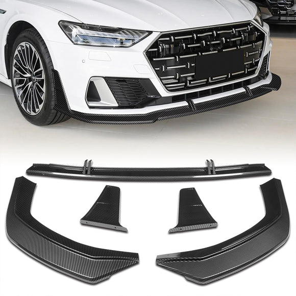 For 2019 - 2024 Audi A7 S7 S-Line Front Bumper Splitter Spoiler Lip 5PCS -Carbon Fiber Look Painted