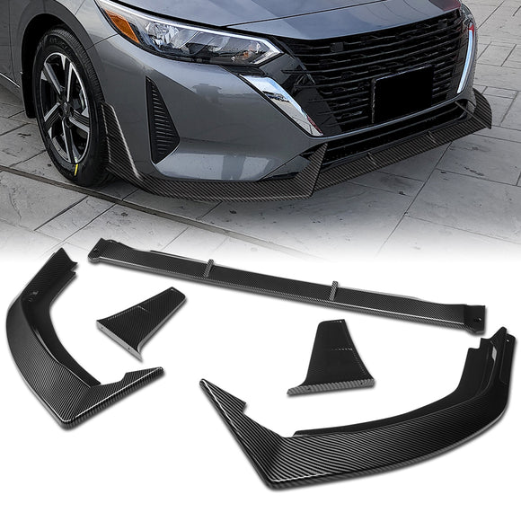 For 2024 - 2025 Nissan Sentra Front Bumper Splitter Spoiler Lip 5PCS -Carbon Fiber Look Painted