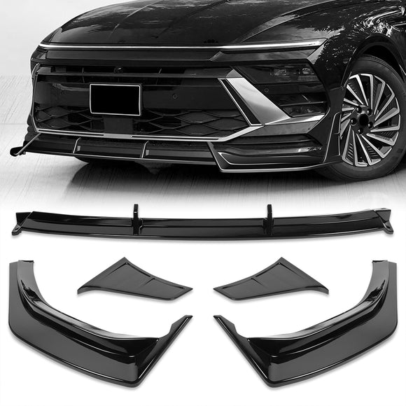 For 2024 - 2025 Hyundai Sonata Base Front Bumper STP-Style Splitter Spoiler Lip 5PCS -Painted Black