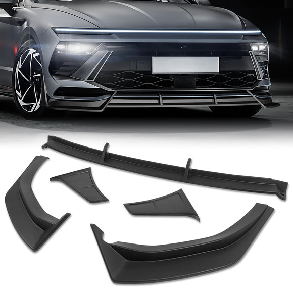 For 2024 - 2025 Hyundai Sonata Base Front Bumper STP-Style Splitter Spoiler Lip 5PCS -Unpainted Matte Black