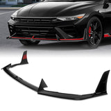 For 2024 - 2025 Hyundai Elantra N-Line Front Bumper Splitter Spoiler Lip 5PCS -Painted Black