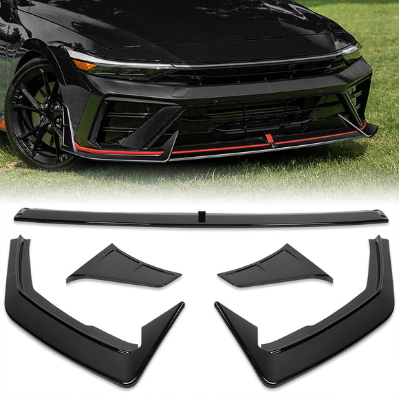 For 2024 - 2025 Hyundai Elantra N-Line Front Bumper Splitter Spoiler Lip 5PCS -Painted Black