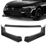 For 2022-2024 Honda Civic Sedan 11Th Painted Black Front Bumper Splitter Spoiler Lip 3PCS