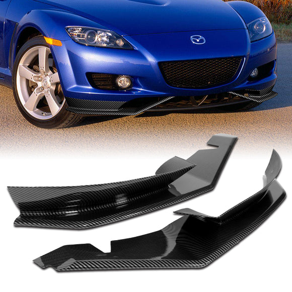 For 2004-2008 Mazda RX8 RX-8 MS-Style Carbon Look Front Bumper Body Splitter Spoiler Lip 2PCS