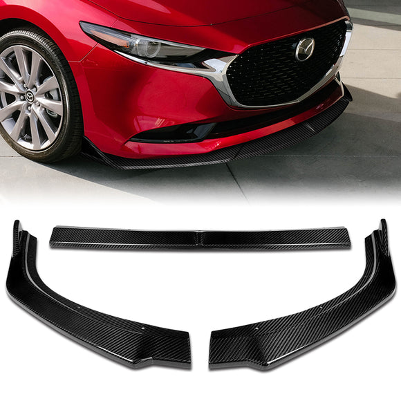 For 2019-2023 Mazda 3 Mazda3 Real Carbon Fiber Front Bumper Splitter Spoiler Lip 3PCS