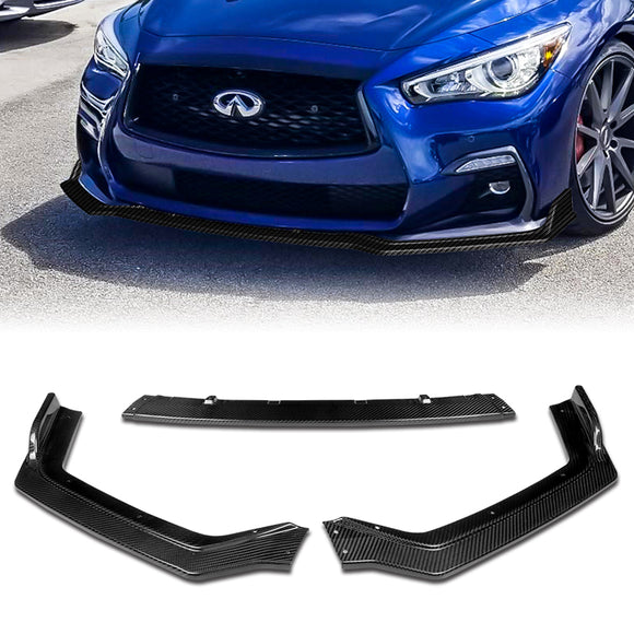 For 2018-2021 Infiniti Q50 Real Carbon Fiber Front Bumper Body Splitter Spoiler Lip 3PCS