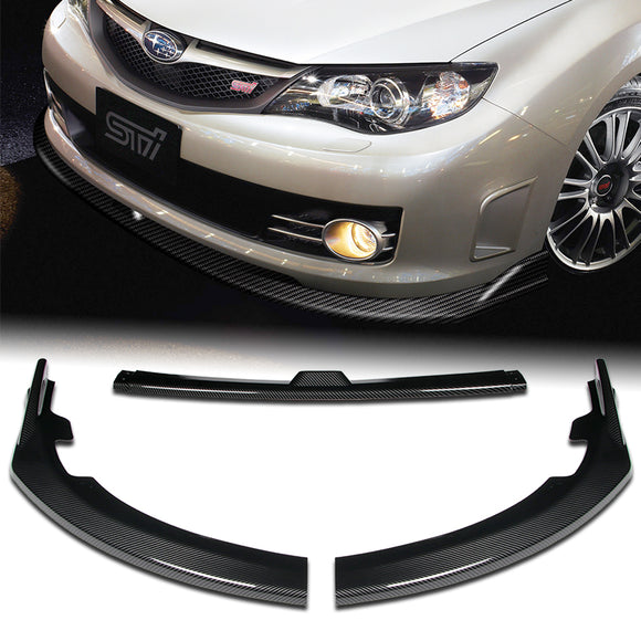 For 2008-2010 Subaru Impreza WRX STi CS2-Style Carbon Look Style Front Bumper Splitter Spoiler Lip 3PCS