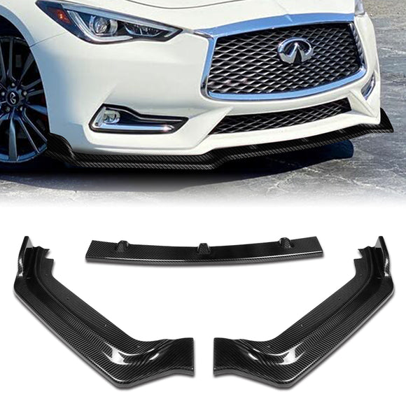 For 2017-2022 Infiniti Q60 Coupe 2DR Real Carbon Fiber Front Bumper Splitter Spoiler Lip 3PCS