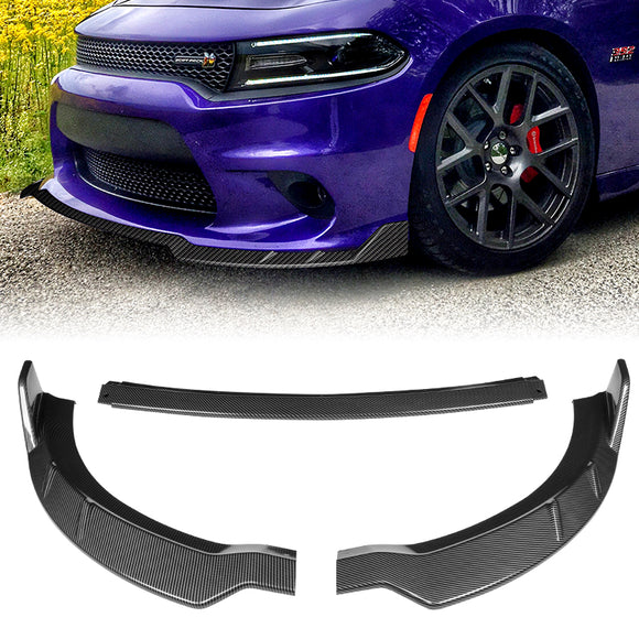 For 2015-2021 Dodge Charger RA-Style Carbon Look Style Front Bumper Splitter Spoiler Lip 3PCS