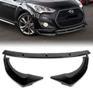 For 2013-2017 Hyundai Veloster Turbo JDM Painted Black Front Bumper Splitter Spoiler Lip 3PCS