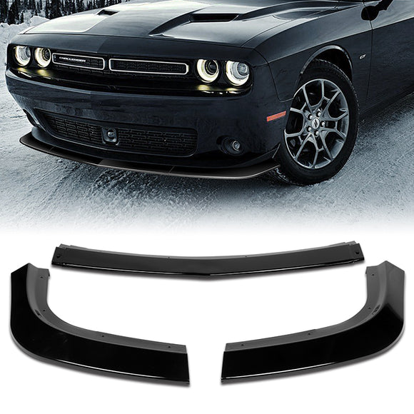 For 2015-2024 Dodge Challenger SXT Painted Black Front Bumper Body Splitter Spoiler Lip 3PCS