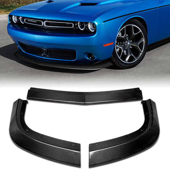 For 2015-2024 Dodge Challenger SXT Real Carbon Fiber Front Bumper Body Splitter Spoiler Lip 3PCS