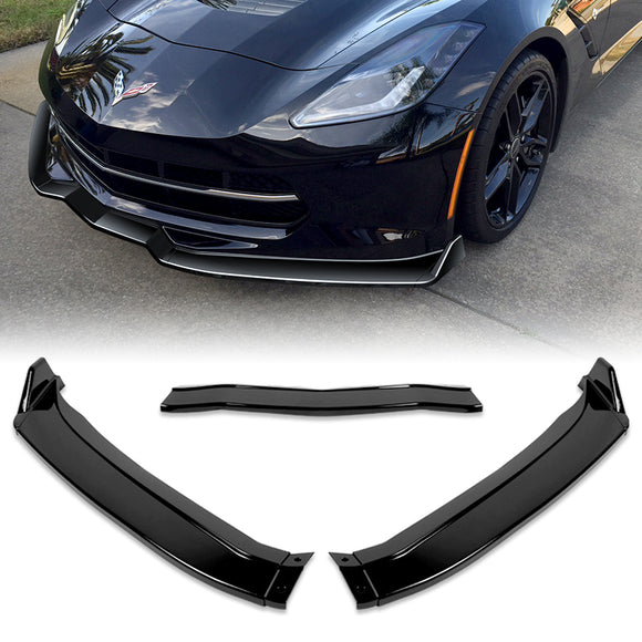 For 2014-2019 Chevrolet Corvette C7 ST-Style Painted Black Front Bumper Splitter Spoiler Lip 3PCS