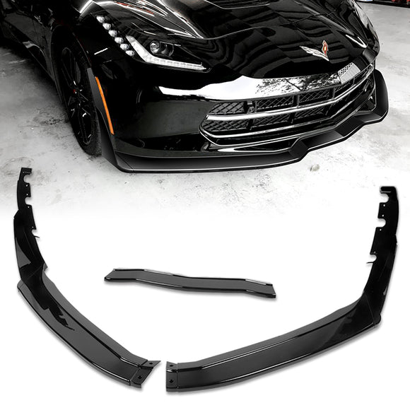 For 2014-2019 Chevrolet Corvette C7 Stage 3 Painted Black Front Bumper Splitter Spoiler Lip 5PCS