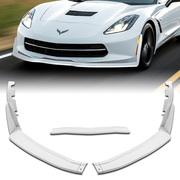 For 2014-2019 Chevrolet Corvette C7 Stage 3 Painted White Front Bumper Splitter Spoiler Lip 5PCS