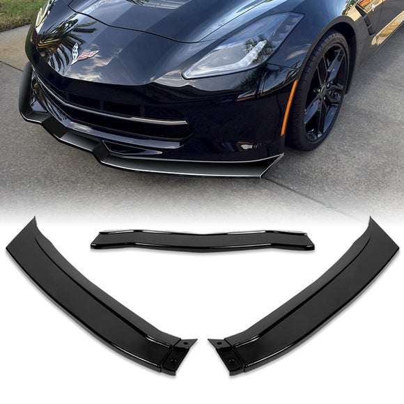 For 2014-2019 Chevrolet Corvette C7 Stage 2 Painted Black Front Bumper Splitter Spoiler Lip 3PCS