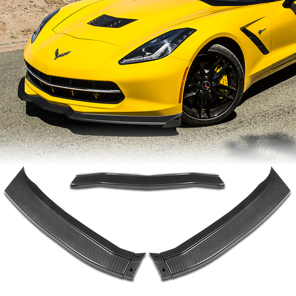 For 2014-2019 Chevrolet Corvette C7 Stage 2 Carbon Look Style Front Bumper Splitter Spoiler Lip 3PCS