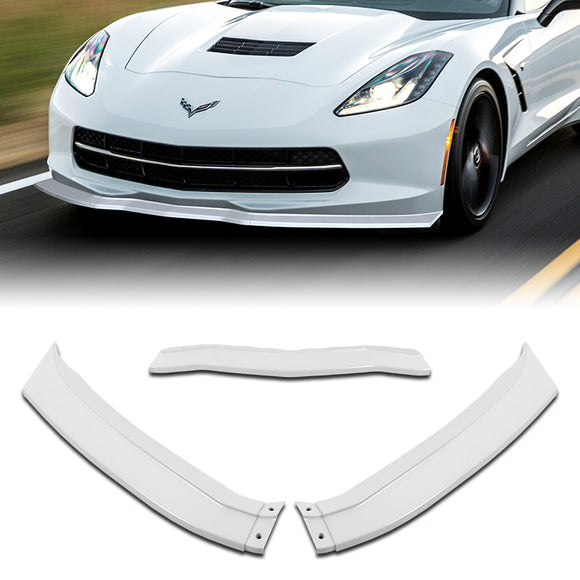 For 2014-2019 Chevrolet Corvette C7 Stage 2 Painted White Front Bumper Splitter Spoiler Lip 3PCS