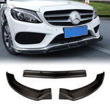 For 2015-2018 Mercedes-Benz W205 C-Class Real Carbon Front Bumper Body Splitter Spoiler Lip 3PCS