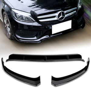 For 2015-2018 Mercedes W205 C-Class Painted Black Front Bumper Body Splitter Spoiler Lip 3PCS