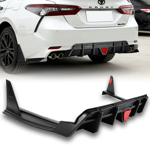 For 2018-2024 Toyota Camry SE XSE Unpainted Matte Black Rear Bumper Diffuser Lip W / LED Light