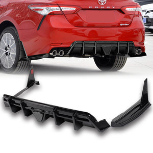 For 2018-2024 Toyota Camry SE XSE Painted Black Rear Bumper Diffuser Lip W / Smoke LED Light