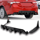 For 2018-2024 Toyota Camry SE XSE Painted Black Rear Bumper Diffuser Lip W / Smoke LED Light