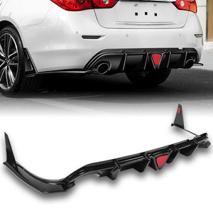 For 2014-2017 Infiniti Q50 Painted Black Rear Bumper Diffuser Lip W / LED Light