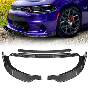 For 2015-2021 Dodge Charger SRT-Style Carbon Look Front Bumper Splitter Spoiler Lip 3-PCS