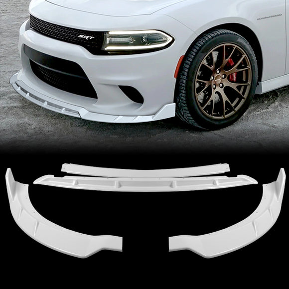 For 2015-2021 Dodge Charger SRT-Style Painted White Front Bumper Splitter Spoiler Lip 3-PCS