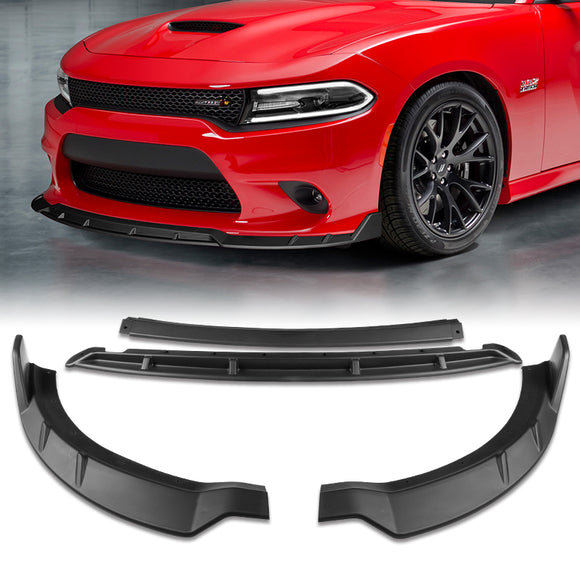 For 2015-2021 Dodge Charger SRT-Style Matte Black Front Bumper Splitter Spoiler Lip 3-PCS