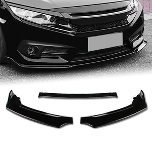 For 2016-2021 Honda Civic 10th Painted Black Front Bumper Splitter Spoiler Lip 3PCS