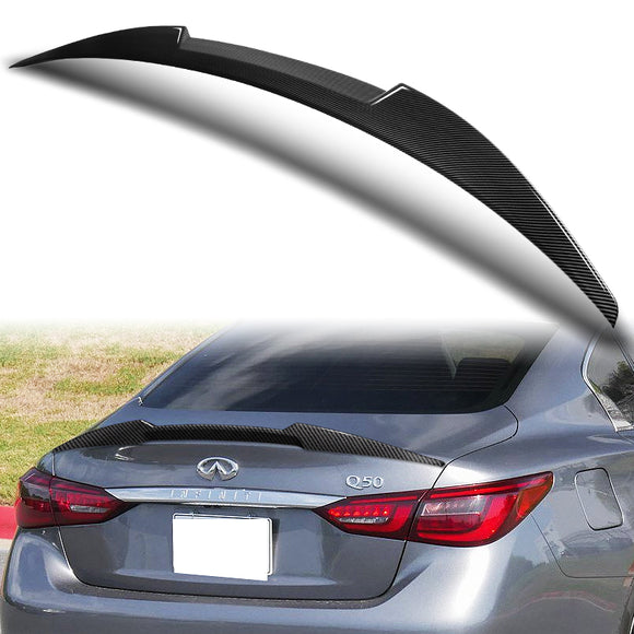 W-Power ABS V-Style Rear Trunk Lip Spoiler Wing For 2014-2022 Infiniti Q50 Sedan -Carbon Fiber Look