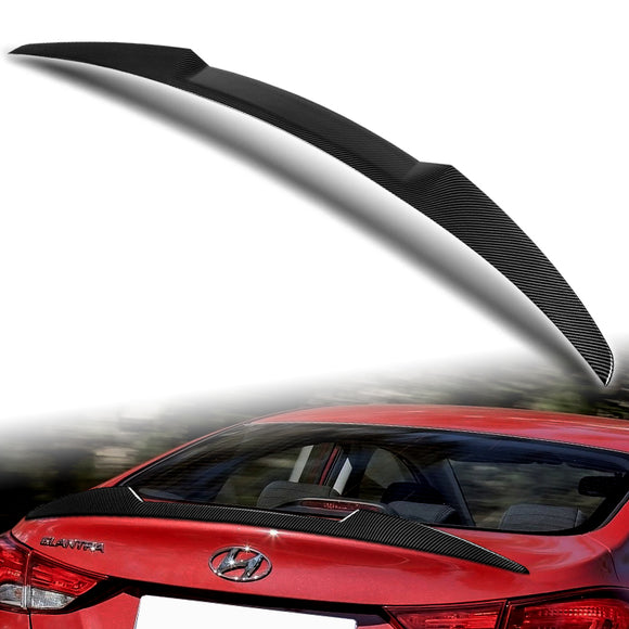 W-Power ABS V-Style Rear Trunk Lip Spoiler Wing For 2011-2016 Hyundai Elantra Sedan 4DR -Carbon Fiber Look