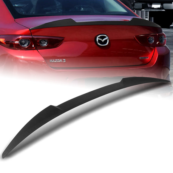 W-Power ABS V-Style Rear Trunk Lip Spoiler Wing For 2019-2023 Mazda 3 Sedan 4DR -Unpainted Matte Black