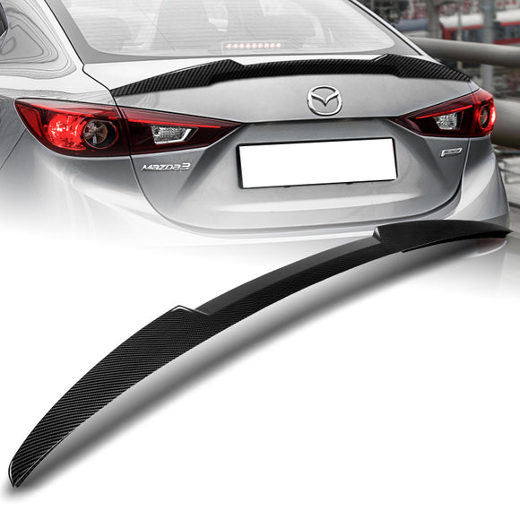 W-Power ABS V-Style Rear Trunk Lip Spoiler Wing For 2014-2018 Mazda 3 Sedan 4DR -Carbon Fiber Look