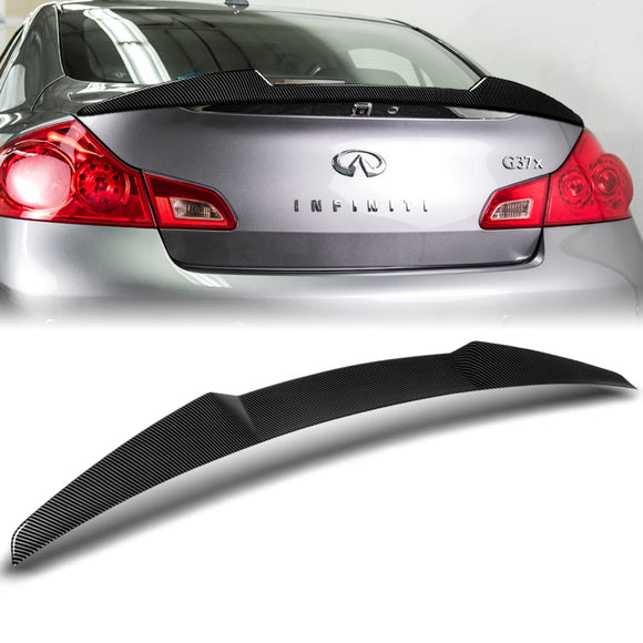 W-Power ABS V-Style Rear Trunk Lip Spoiler Wing For 2007-2015 Infiniti G25 / G35 / G37 Sedan 4DR -Carbon Fiber Look