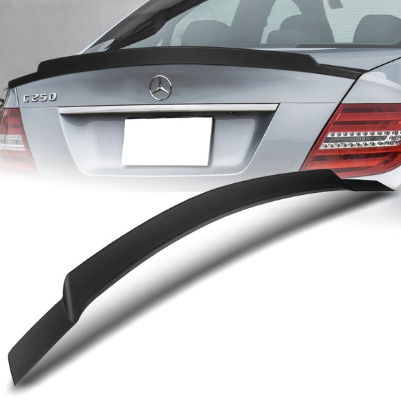 W-Power ABS V-Style Rear Trunk Lip Spoiler Wing For 2008-2014 Mercedes-Benz C-Class W204 -Unpainted Matte Black