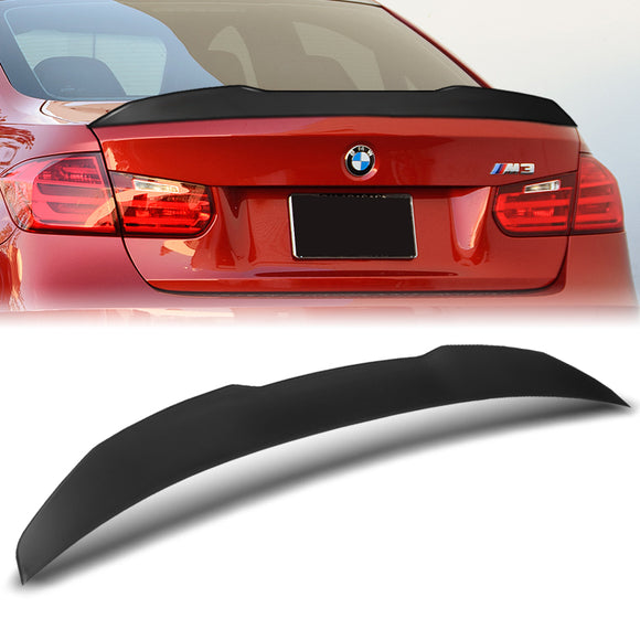 W-Power ABS V-Style Rear Trunk Lip Spoiler Wing For 2012-2018 BMW 3-Series F30 / F80 / M3 Sedan -Unpainted Matte Black