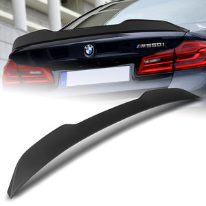 W-Power ABS PSM-Style Rear Trunk Lip Duckbill Spoiler Wing For 2017-2023 BMW 5-Series G30 / G38 -Unpainted Matte Black